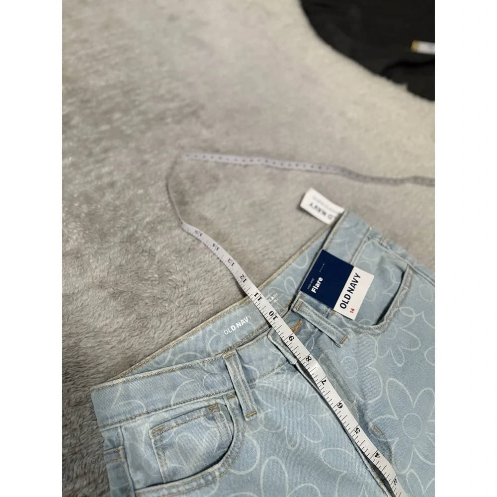 New Old Navy Girls‎ 14 High Rise Flare Jeans Floral Pants Stretch Western